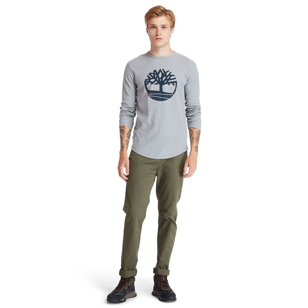 Timberland Mens T-Shirts Dyer River Slim-Fit Tree-Logo - Grey - India BX1083564